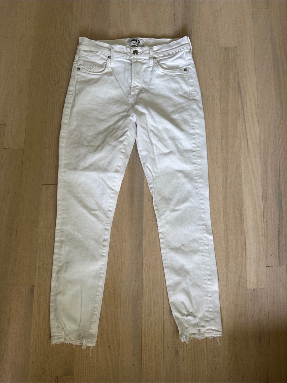 AGOLDE White Skinny High-Rise Jeans with Raw Hem